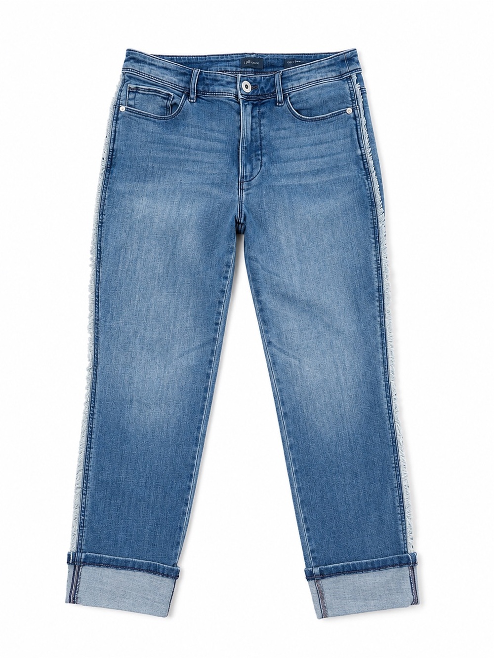 J.Jill Denim High Rise Cropped Jeans Size 6 Frayed Side Detail Blue Wash